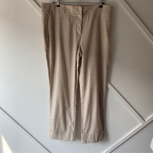 Akris Punto Straight Leg Wool Trousers Size 12 Oat Sand Cuffed Hem| Quiet Luxury